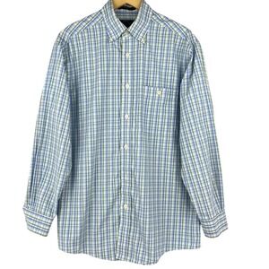 Orvis Men's Medium Button-Down Shirt‎ Blue Green Plaid Long Sleeve Cotton Casual